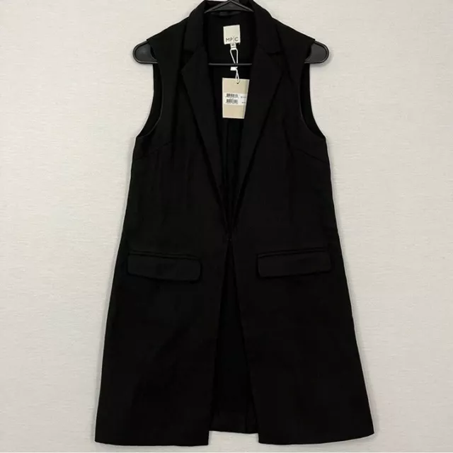 New MP|C Black Open Front Long Blazer Vest Size XS