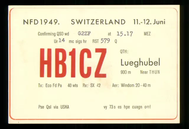 1 x QSL Card Radio Switzerland  HB1CZ Lueghubel undated 1950s? ≠ U337