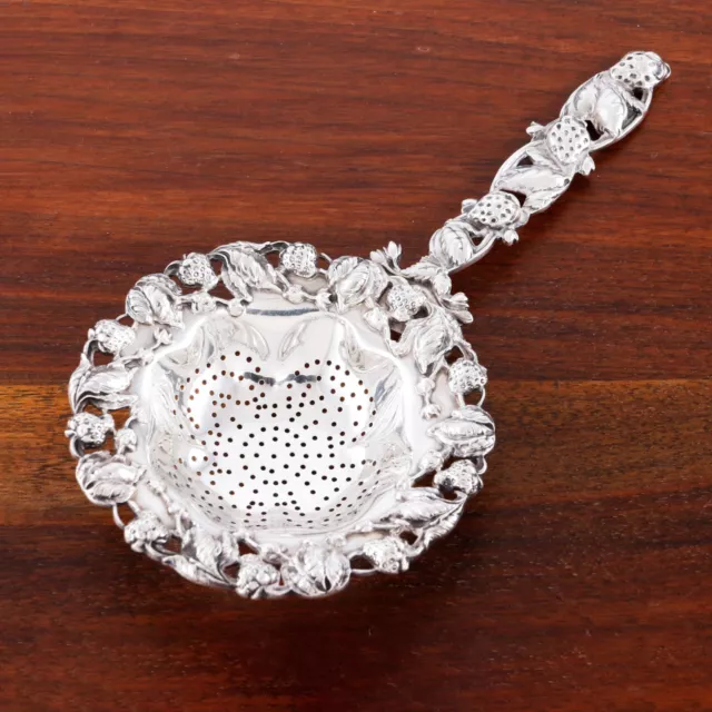 Large Ferdinand Fuchs ?  Sterling Silver Tea Strainer #1471 Pierced Strawberry