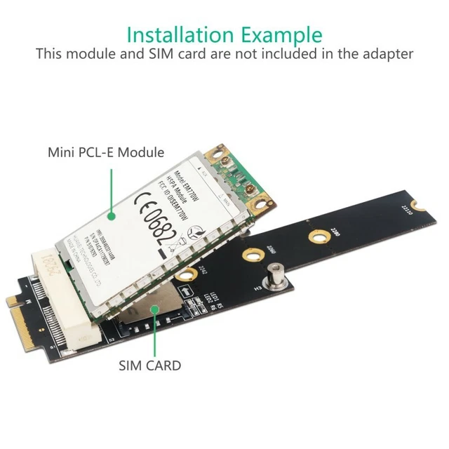 Mini PCI-E to M.2(NGFF)key M Adapter With SIM card Slot for WiFi/WWAN/LTE Module