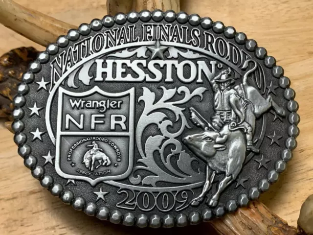 Vintage 2009 Montana Silversmiths Hesston National Finals Rodeo Buckle 3" x 4"