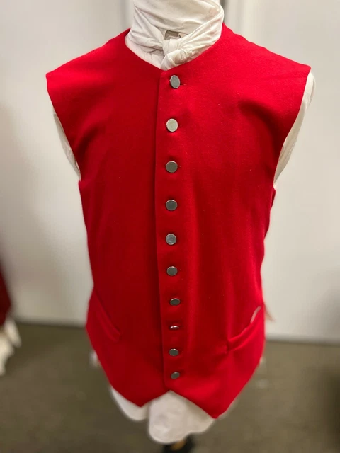 18th Century Waistcoat - 44" chest RED Wool, Revolutionary War Colonial, NEW