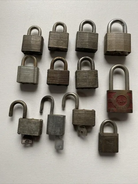 Vintage Lot of 12 Pad Locks Master Yale Abus American Three with Keys