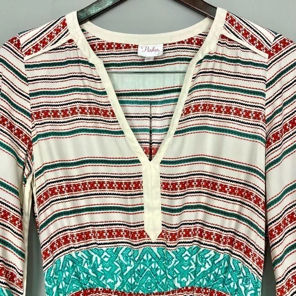 Parker Mallory Silk Shirtdress Women’s Size XS Coronado Southwestern Print Boho 3