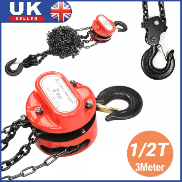 Chain Hoist Block And Tackle 2Ton Winch Capacity Engine Lift Puller Fall 3 Meter