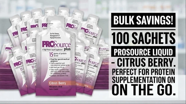 PROSOURCE PLUS 100X High Protein Sachets 15g Collagen Whey Citrus Berry ...