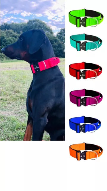 Dog Collar Nylon Adjustable Padded With Handle Heavy Duty Strong Tactical 2 Inch