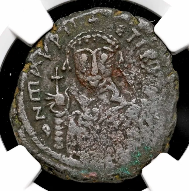 BYZANTINE. Maurice Tiberius. AD 582-602. Æ Follis, NGC Choice Fine