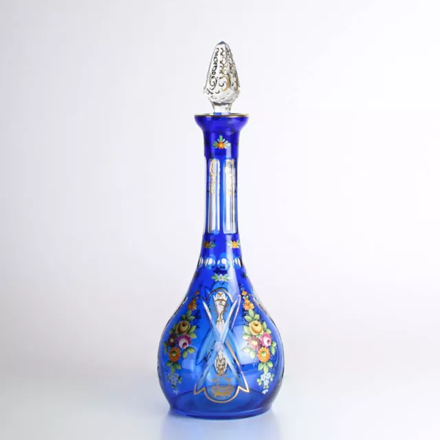 Karaffe Novy Bor Friedrich Egermann LUXUS Schliff Czech Glas Prunk blau Emaille