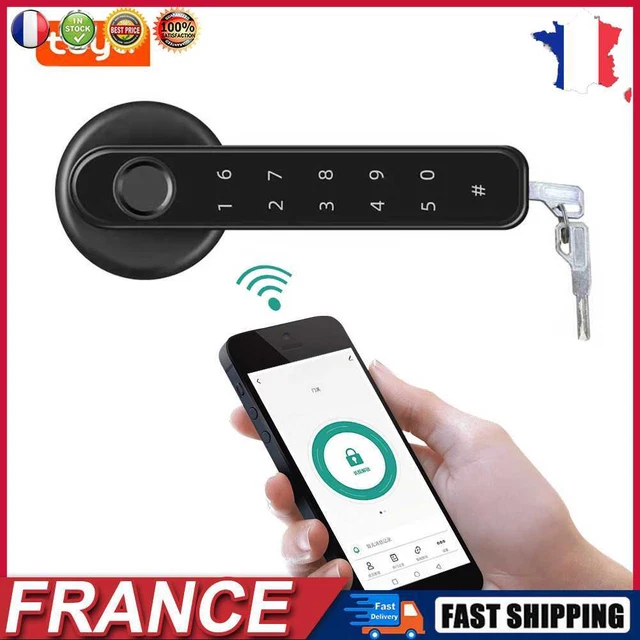 Serrure de poignée de porte à empreinte digitale compatible Bluetooth (noir avec
