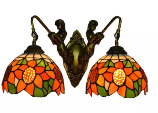 European Tiffany Stained Glass Wall Sconce Wall Lamp Sun Flower Fixture Lighting 3