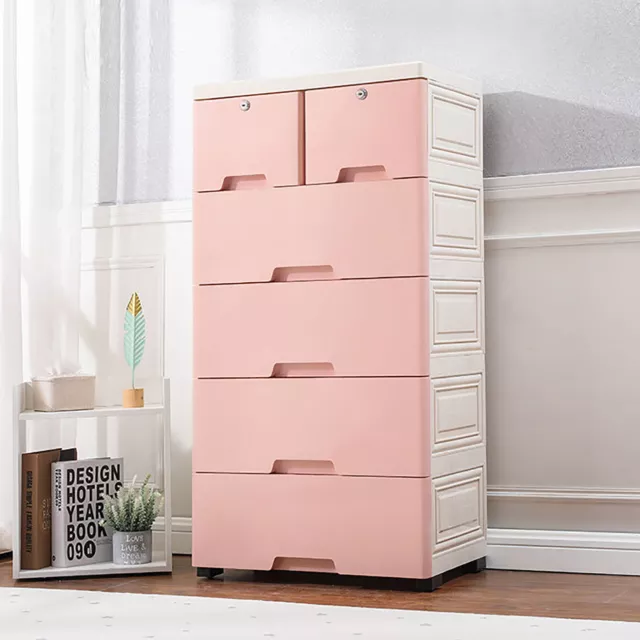 Organizador de gabinete de plástico 6 cajones de armario almacenamiento tocador ropa dormitorio rosa