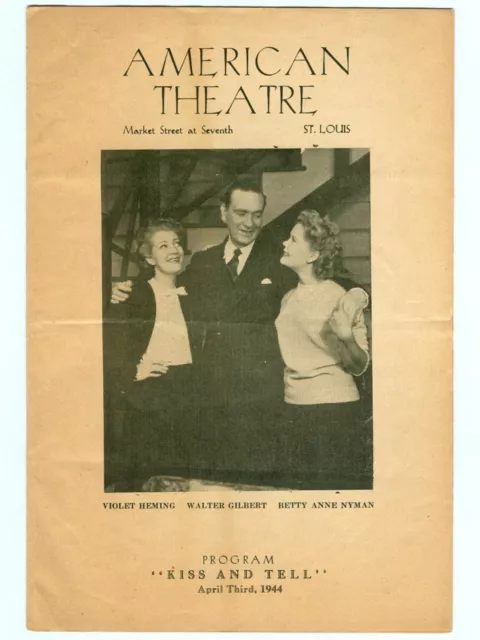 Vintage 1944 Violet HEMING in KISS & TELL! St. Louis AMERICAN THEATRE Program!