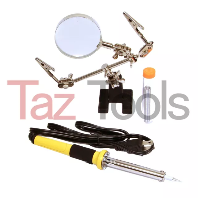 Heavy Duty 60W Soldering Iron and Helping Hand Magnifying Glass Solder wire kit