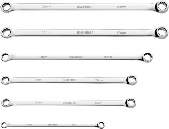 BINGCOBBER Jeu de 6 clés à œil doubles mixtes,Clé polygonale extra longues 8-19