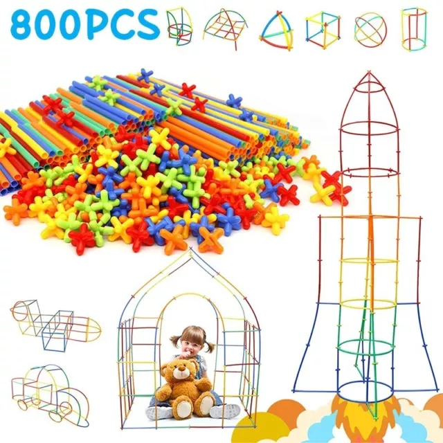 Jouets de Construction en Paille STEM - 800 Pièces, Blocs en Plastique cadeau