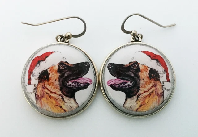 Santa Belgian Malinois Dog Breed Christmas Earrings