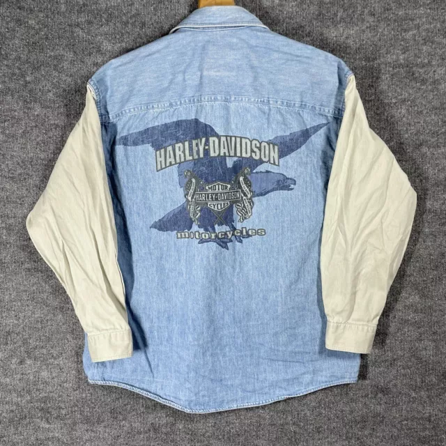 VINTAGE HARLEY DAVIDSON Shirt Men XL Biker Blues Blue Denim Button Up ...