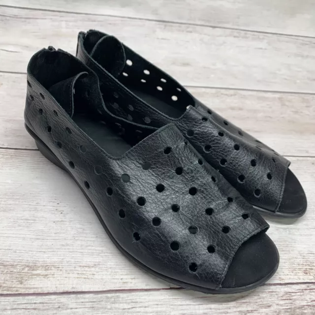 SESTO MEUCCI Evonne Cutout Open Toe Zip Back Wedge Leather Flats Shoes 8 Black