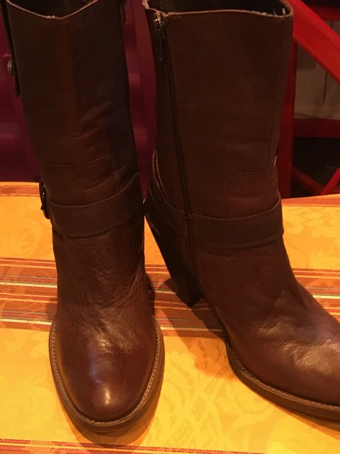 MINELLI BOTTINES BOOTS mi bottes cuir marron havane T40 excellent