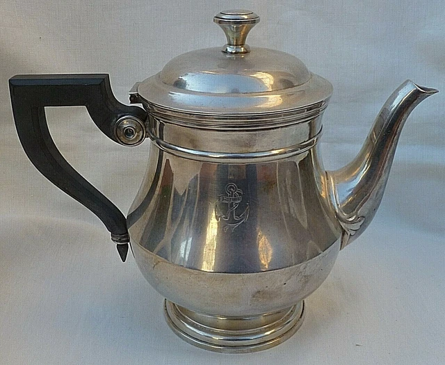 Théière Orfèvre Boulenger - Style Rocaille, Métal Argenté, Origine Paris Hôtel Brighton - État Moyen