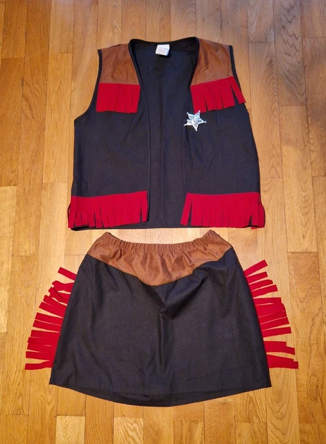 DRALOFAO Cowgirl Kostüm Mädchen - Western Weste Mit Shorts - Braun Für Karneval & Halloween