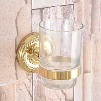 Single Glass Cup Wall Mount Bathroom Gold Color Brass Toothbrush Holder 2ba591
