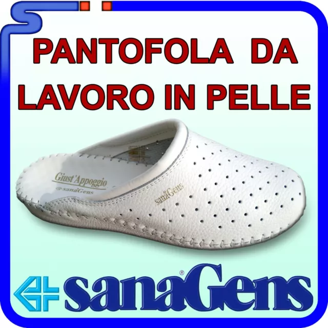 Pantofole Pantofola Da Lavoro Sanagens Ciabatte Pelle Bianco Plantare