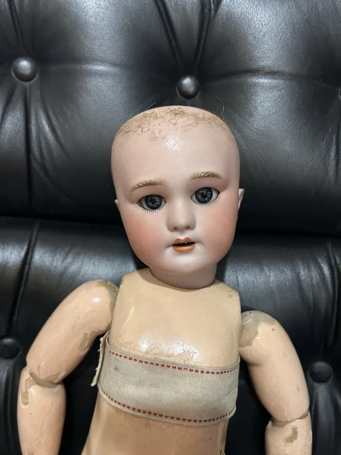 JOLIE POUPÉE ANCIENNE TÊTE BISCUIT SFBJ MOULE JUMEAU T12 BEAUX HABITS Ht 62 cm