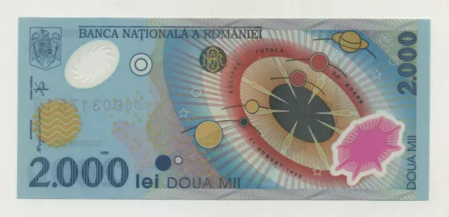 Romania 2000 Lei 1999 Pick 111.a UNC Uncirculated Banknote Prefix 008D