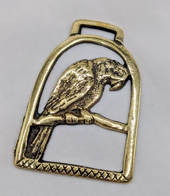 Brass Horse Medallion Vintage English Tropical Parrot Bird Cage Show Parade
