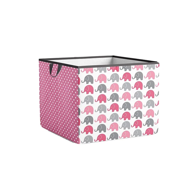 Girl Nusery Decor Bacati Storage Tote Large 14 x 14 x 10 in Elephants Pink/Grey