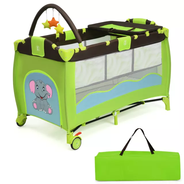 Costway Green Baby Crib Playpen Playard Pack Travel Infant Bassinet Bed Foldable