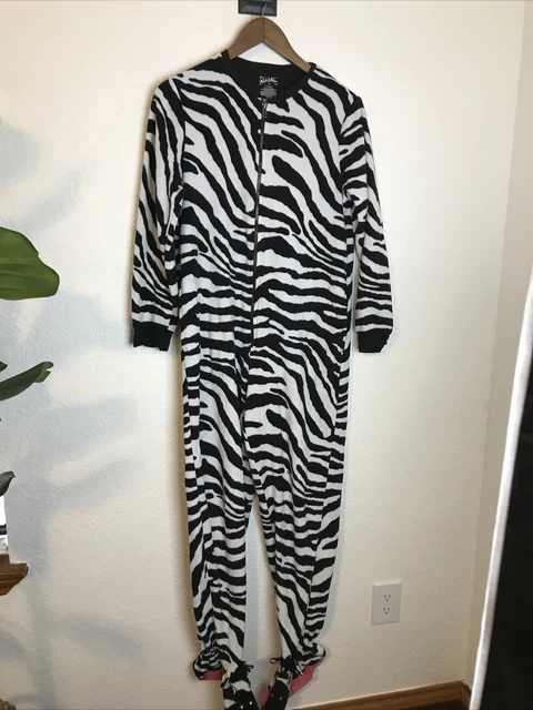 Nick and Nora Adult Size Small Footed Zebra Print Pajamas Fleece Costume Novelty