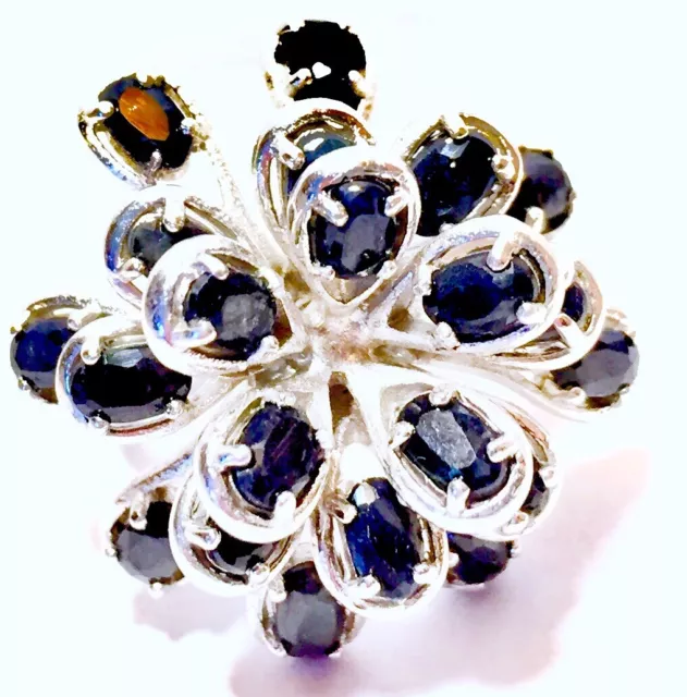 VINTAGE Sterling Silver 7 CARET Blue Sapphire Cluster Gemstone FINE Jewelry Ring