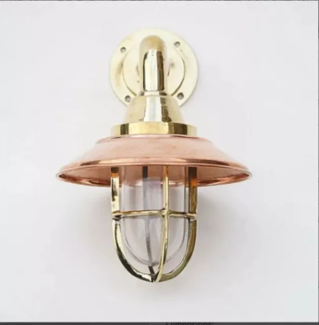 Vintage Brass & Copper Shade With Rain Cap Lamp Light For Home Indoor Wall Mount