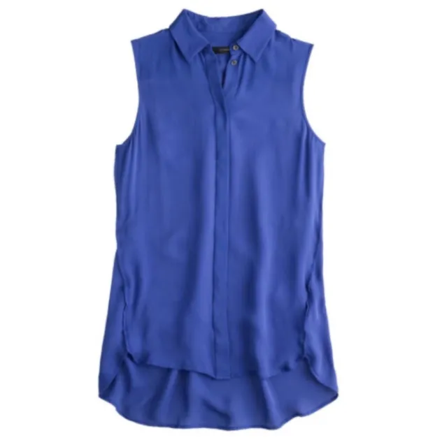 J Crew Royal Blue Silk Sleeveless Collared Top Size 6 Button Front Flowy Blouse