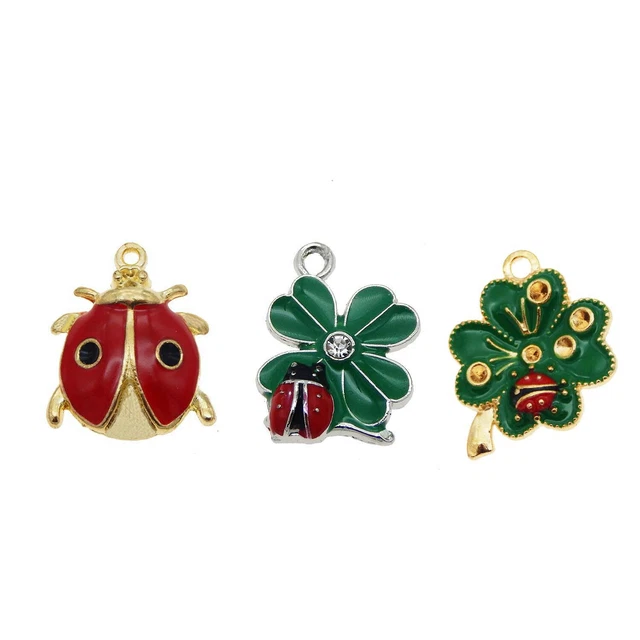 12 Stück Bunte Emaille Legierung Klee Und Marienkäfer Anhänger Charme Schmuck