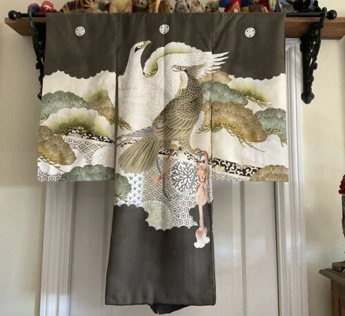 Silk Vintage/Antique Japanese Kimono Haori Jacket Birds 32" Across