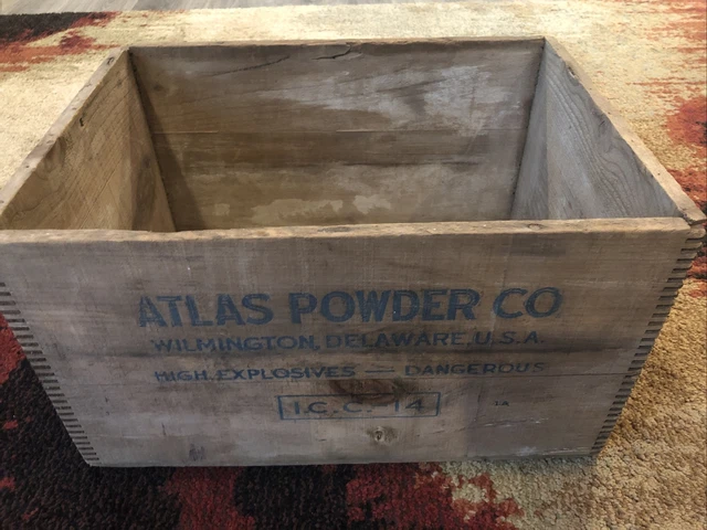 Atlas Powder Co. Empty Wood Crate Box High Explosives Electric  Blasting Caps 4
