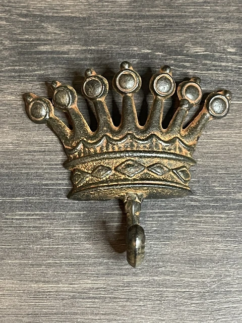 Princess Crown Wall Hook Cast Iron Towel Coat Key Hanger Rustic Brown