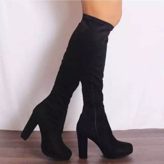Ladies Elasticated Stretch Over The Knee Thigh High Sexy Heeled Party Boot