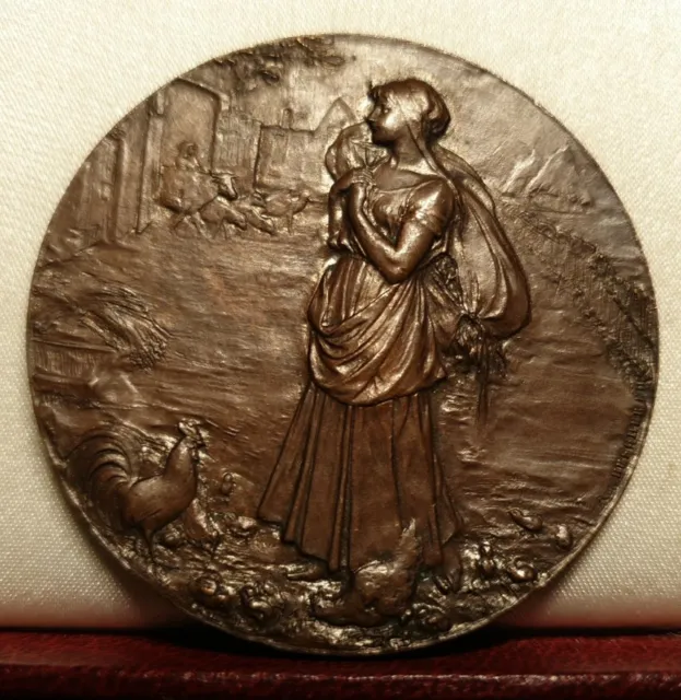 1930s agricultural bronze 50mm art nouveau Medal by Roty poultry Orléans
