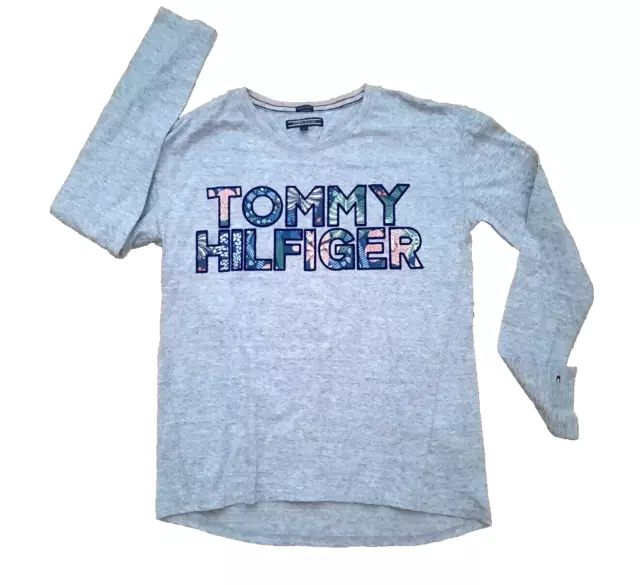 T-shirt bambina Tommy Hilfiger top manica lunga grigia taglia 164 ottime condizioni