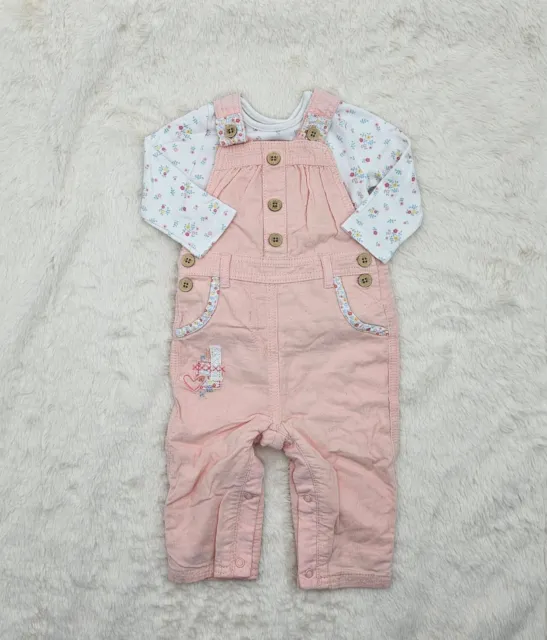 George Cord Dungarees & Long Sleeve Top Floral 2 Piece Set Baby Girl 3-6 Months