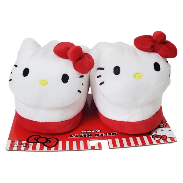 Nwt Hello Kitty With Bow Sanrio 3D Authentic Women's White Red Slip On Slippers
