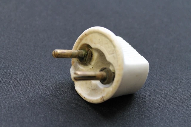 PRISE ELECTRIQUE BAKELITE Porcelaine Marron Avec Porte Fusible Retro