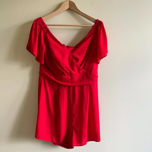 Asos Romper Jumpsuit Off Shoulder Red Shorts Womens Size 10 Poly