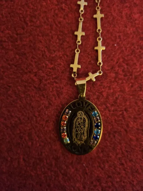 Kreuzkette Kette Halskette Edelstahl Kreuz Goldkette Maria Jungfrau 50 cm Jesus