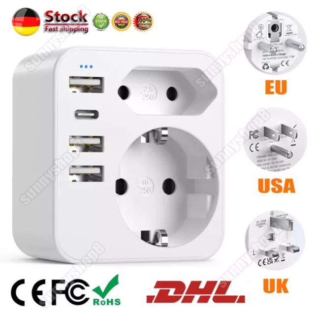 6-IN-1 USB Reiseadapter Auf USA UK Steckdose Adapter für Kanada Thailand Irland~